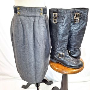 Chanel Grey Wool Coco Four Leaf Clover Button Pencil Skirt